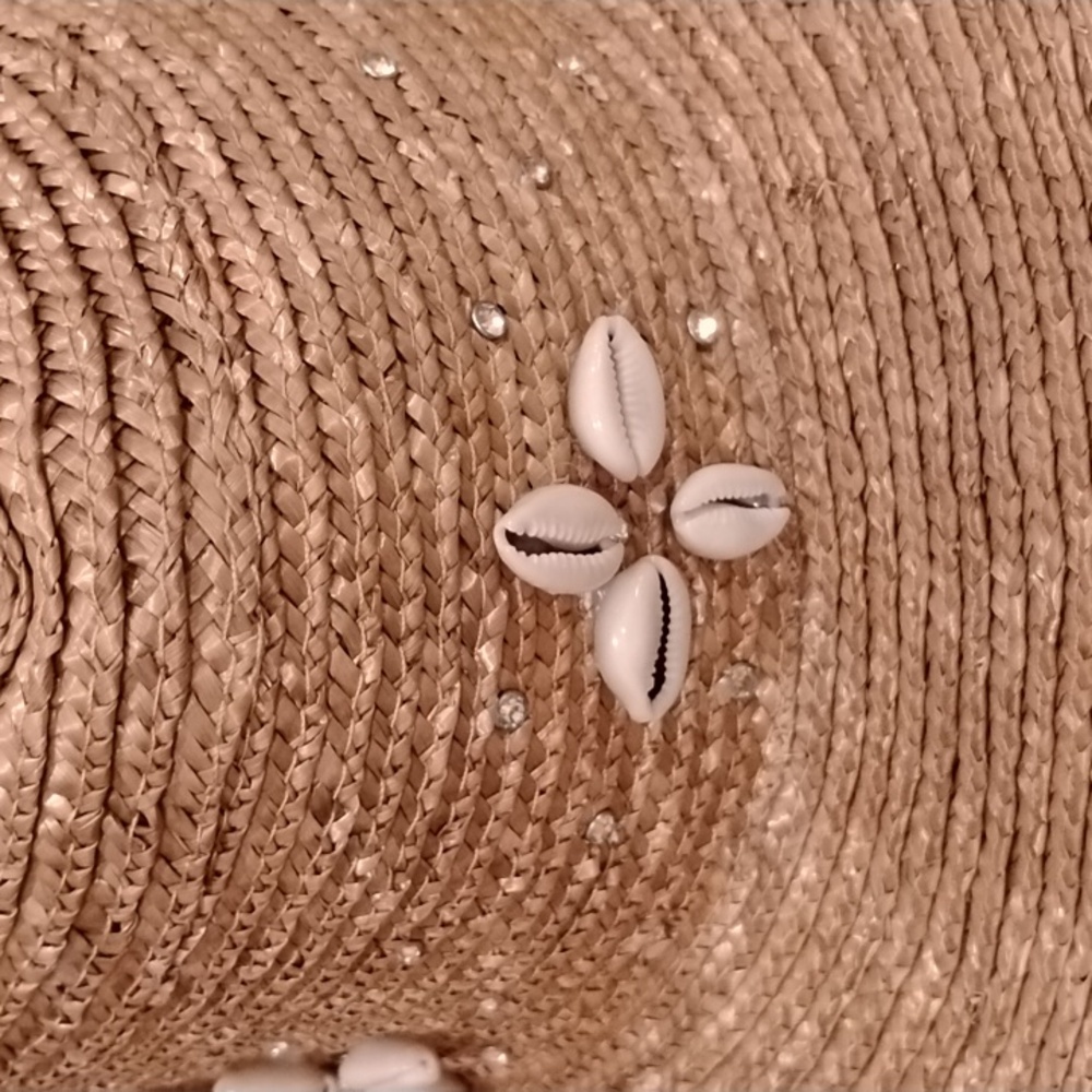$110 Resort Ready Wheat Straw Fedora Glam Shell Rhinestone Womens San Diego Hat - Picture 4 of 7